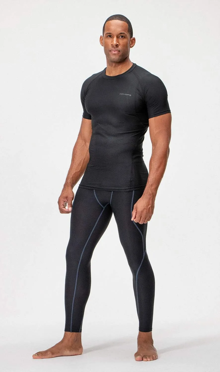 DEVOPS 3 Pack Men's Cool Dry Short Sleeve Compression Shirts, Sports Baselayer T-Shirts Tops, Athletic Workout Shirt