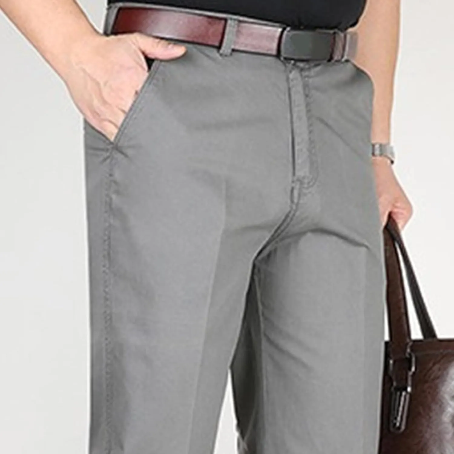 DGHM-JLMY Men's Slim-Fit Casual Stretch Chino Pants Cotton Straight Business Leisure Pants Flat Front Flex Waist Pant
