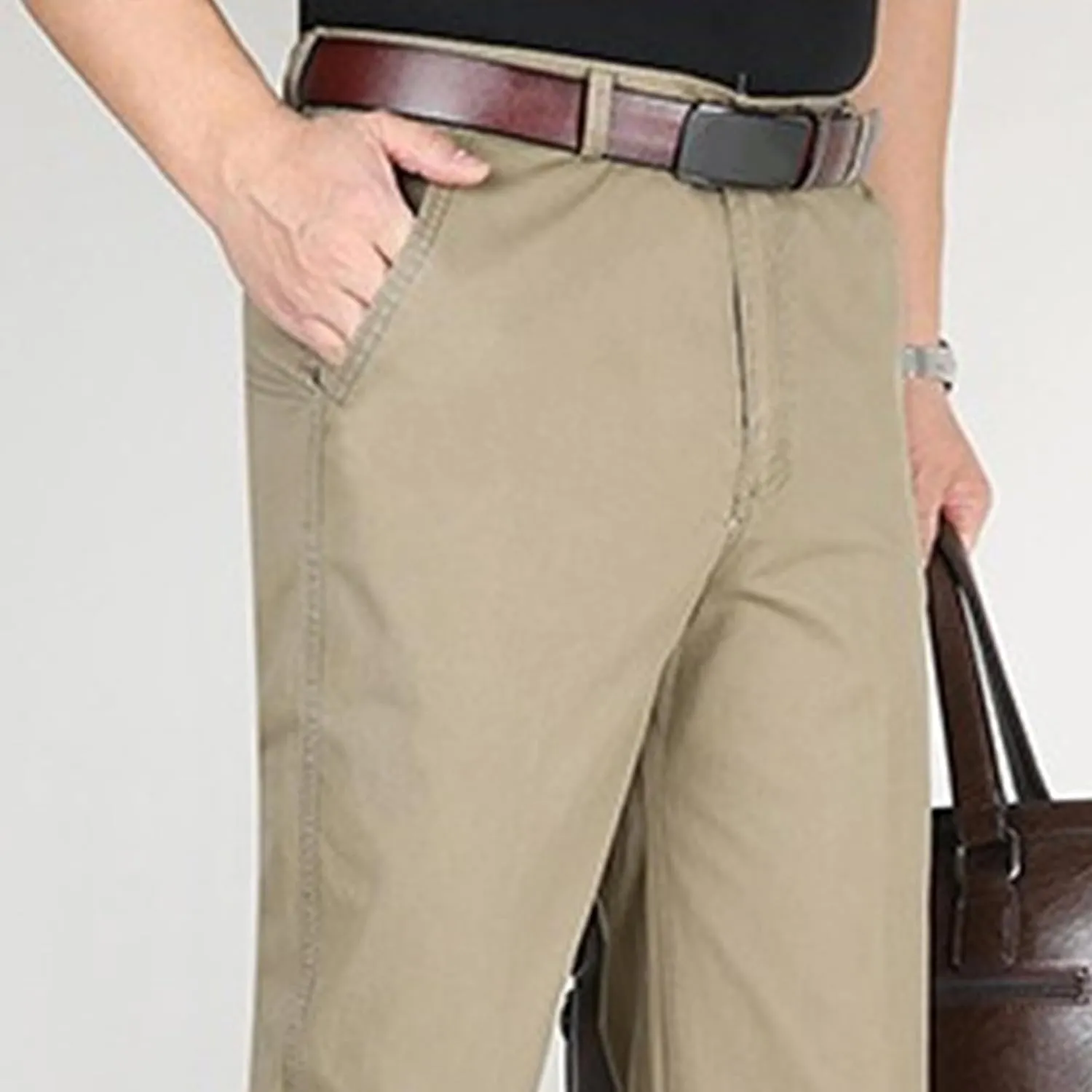 DGHM-JLMY Men's Slim-Fit Casual Stretch Chino Pants Cotton Straight Business Leisure Pants Flat Front Flex Waist Pant