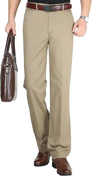 DGHM-JLMY Men's Slim-Fit Casual Stretch Chino Pants Cotton Straight Business Leisure Pants Flat Front Flex Waist Pant