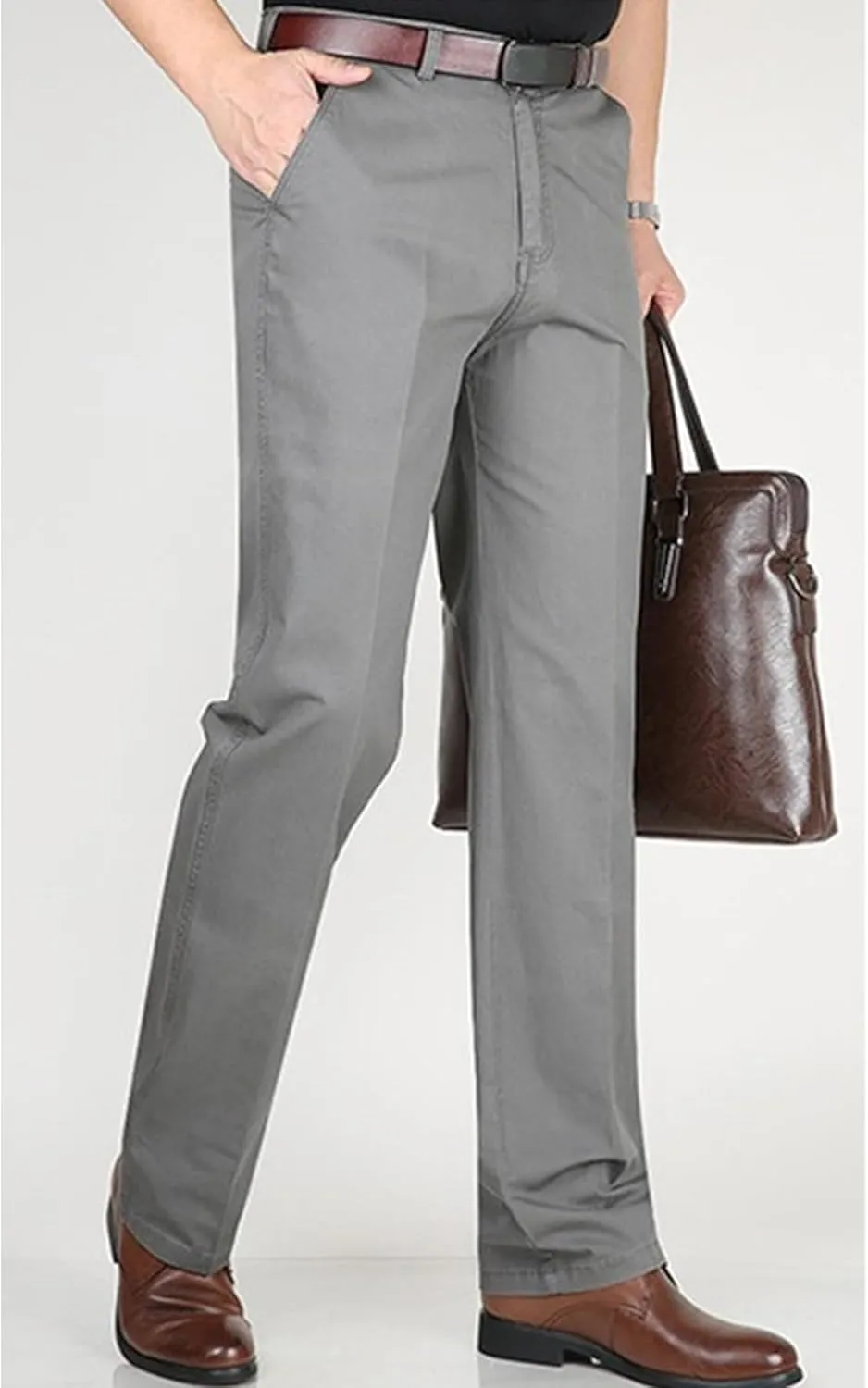 DGHM-JLMY Men's Slim-Fit Casual Stretch Chino Pants Cotton Straight Business Leisure Pants Flat Front Flex Waist Pant