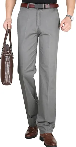 DGHM-JLMY Men's Slim-Fit Casual Stretch Chino Pants Cotton Straight Business Leisure Pants Flat Front Flex Waist Pant