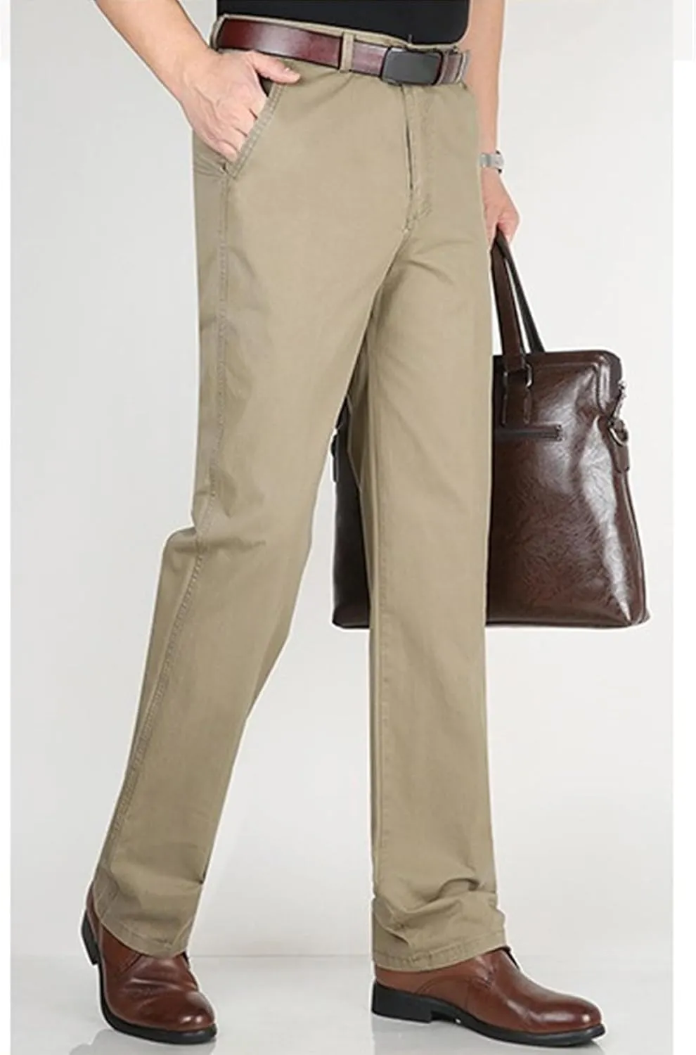 DGHM-JLMY Men's Slim-Fit Casual Stretch Chino Pants Cotton Straight Business Leisure Pants Flat Front Flex Waist Pant