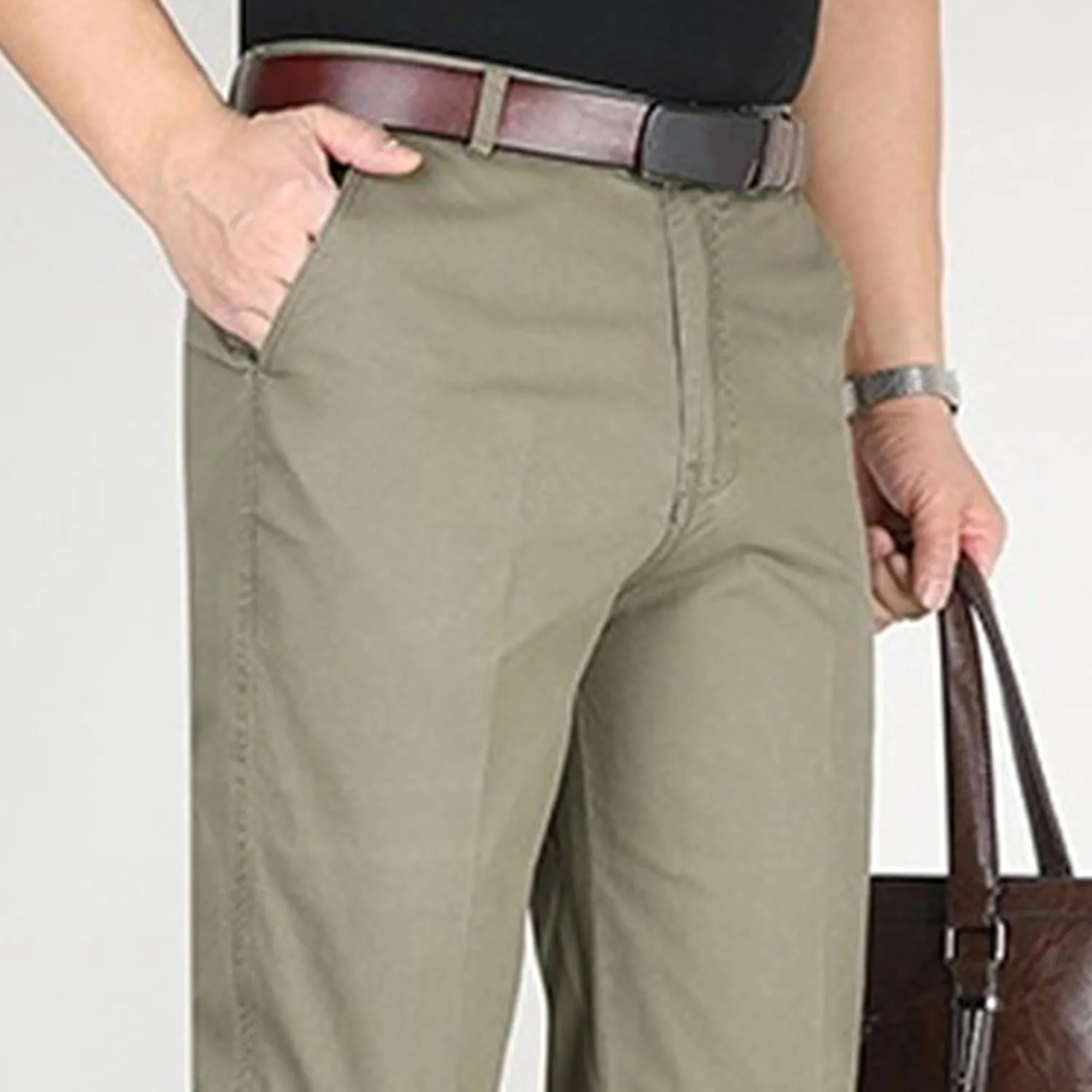 DGHM-JLMY Men's Slim-Fit Casual Stretch Chino Pants Cotton Straight Business Leisure Pants Flat Front Flex Waist Pant