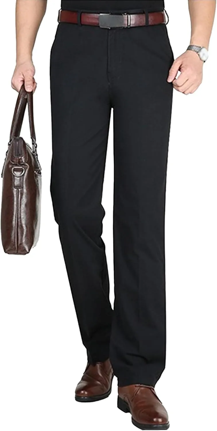 DGHM-JLMY Men's Slim-Fit Casual Stretch Chino Pants Cotton Straight Business Leisure Pants Flat Front Flex Waist Pant