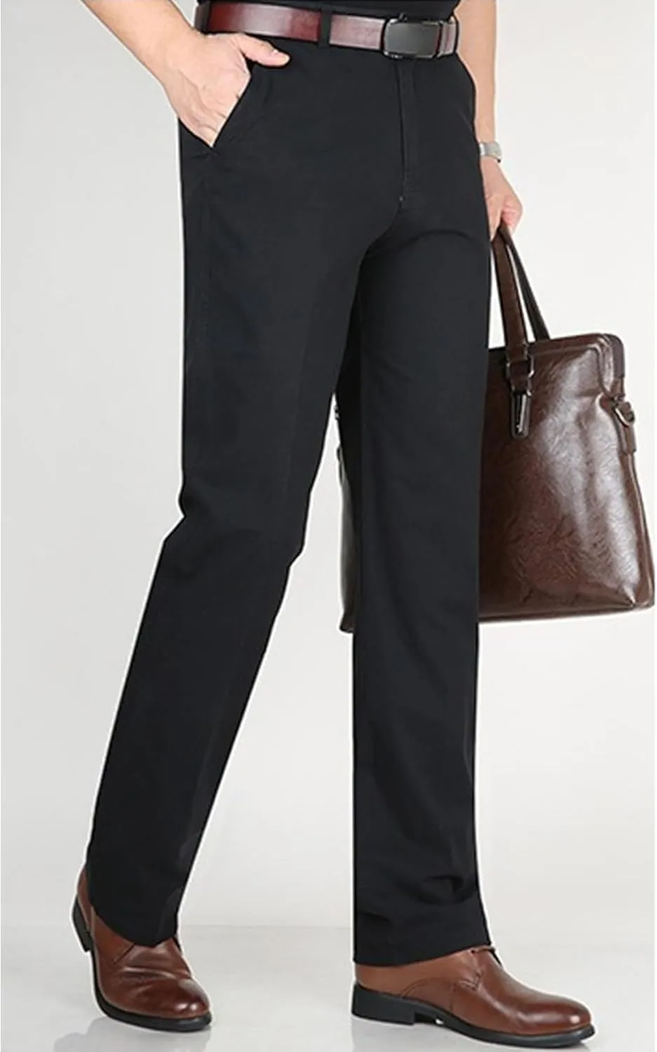 DGHM-JLMY Men's Slim-Fit Casual Stretch Chino Pants Cotton Straight Business Leisure Pants Flat Front Flex Waist Pant