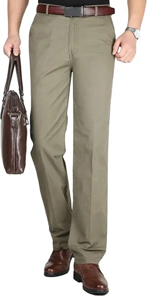 DGHM-JLMY Men's Slim-Fit Casual Stretch Chino Pants Cotton Straight Business Leisure Pants Flat Front Flex Waist Pant