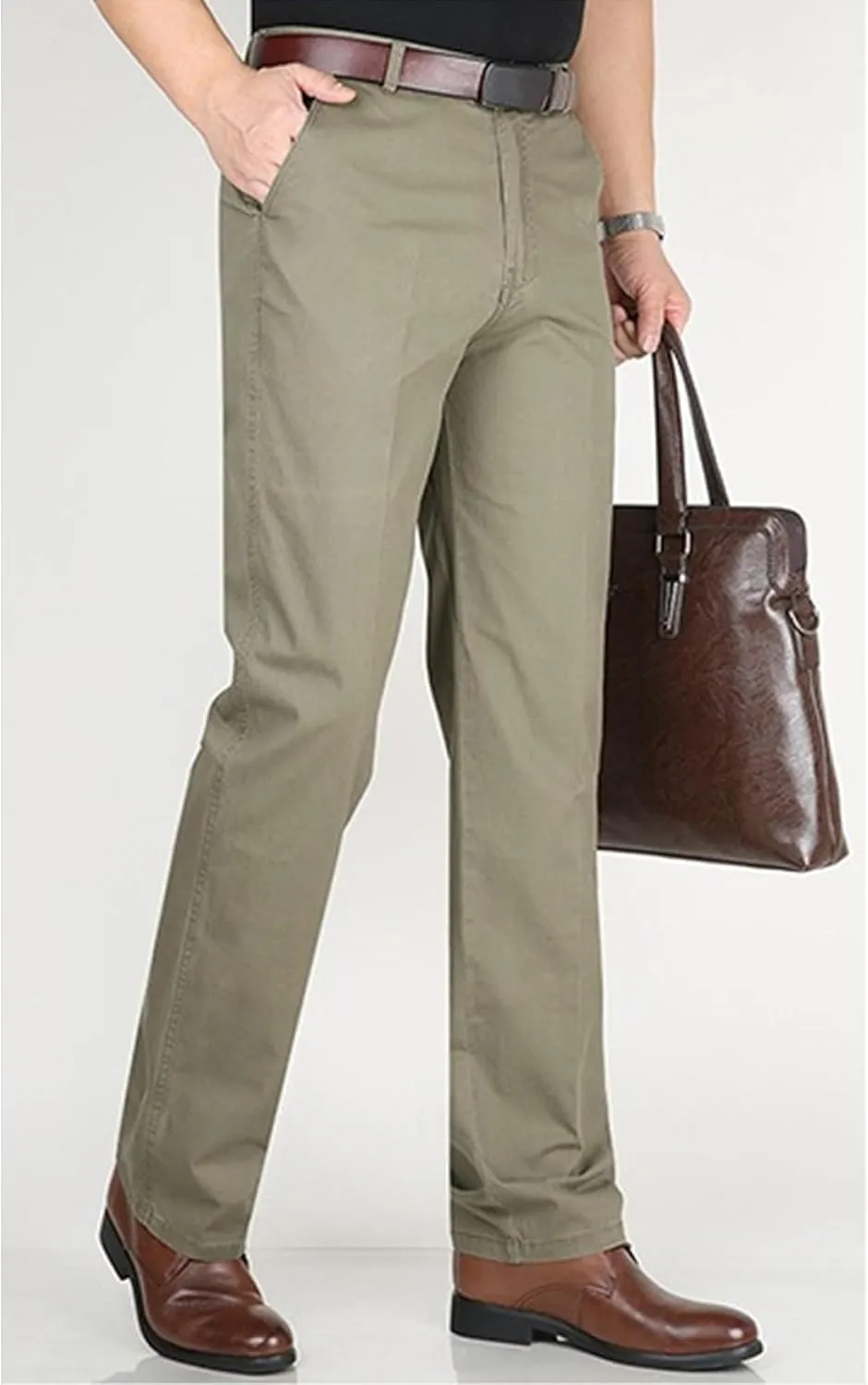 DGHM-JLMY Men's Slim-Fit Casual Stretch Chino Pants Cotton Straight Business Leisure Pants Flat Front Flex Waist Pant