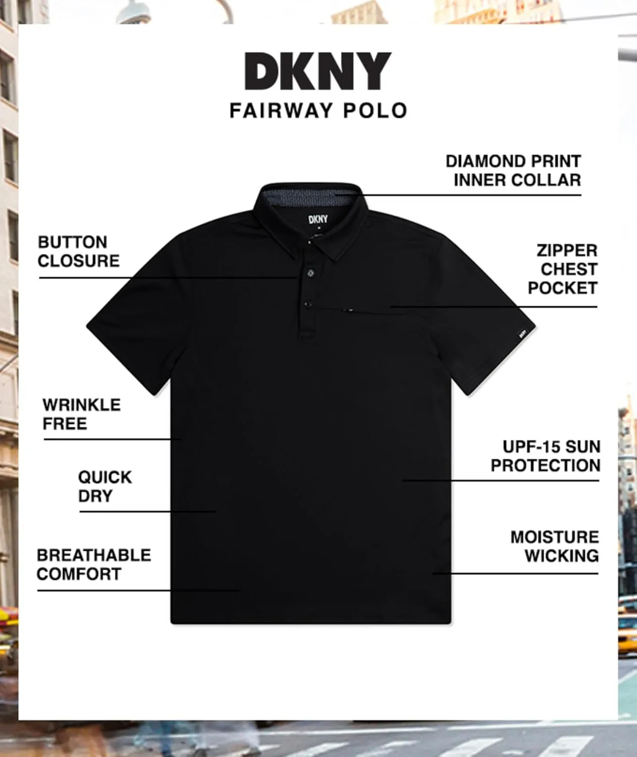 DKNY Mens Polo Shirts - Short Sleeve Quick Dri Fit Golf Polo Shirts for Mens | Performance Men's Polo Shirts with Pocket