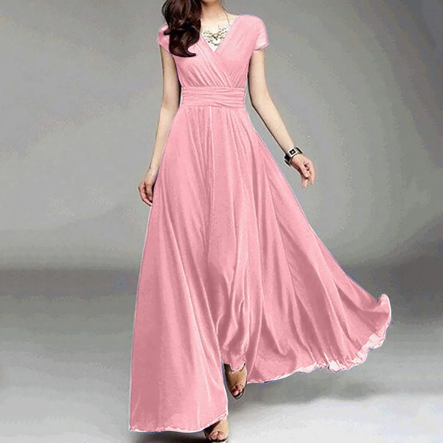 Dresses for Women Plus Size Casual Elegant Dress Spring Bodycon Dresses Flowy Swing V Neck Wedding Guest Party Dress