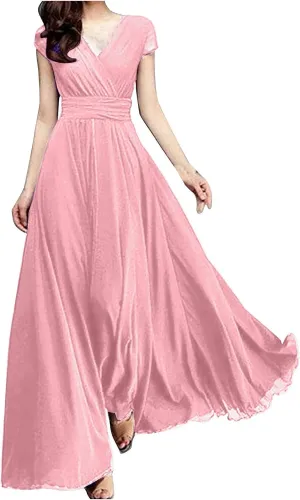 Dresses for Women Plus Size Casual Elegant Dress Spring Bodycon Dresses Flowy Swing V Neck Wedding Guest Party Dress