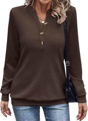 EADINVE Womens V Neck Long Sleeve Sweatshirts Half Button Lightweight Pullover Fashion Fall Clothes