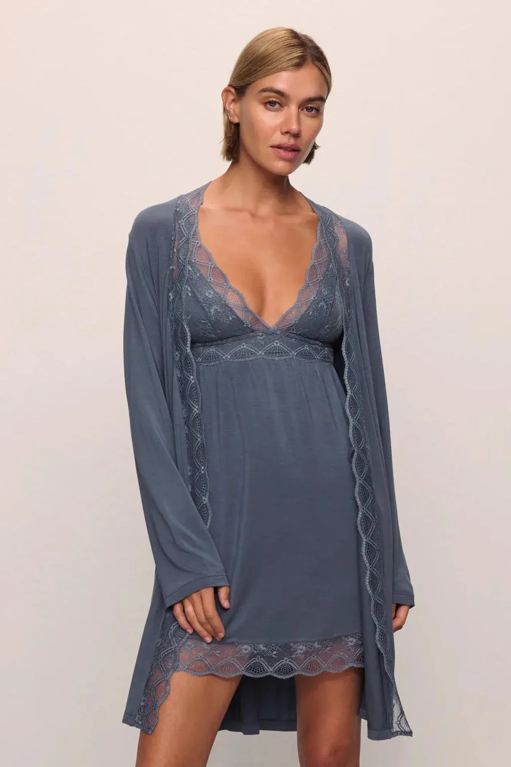 EBERJEY~ Georgina tencel modal robe w lace trim