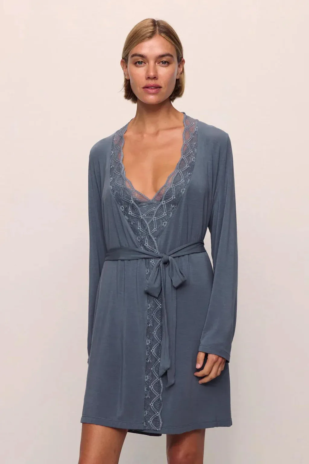 EBERJEY~ Georgina tencel modal robe w lace trim