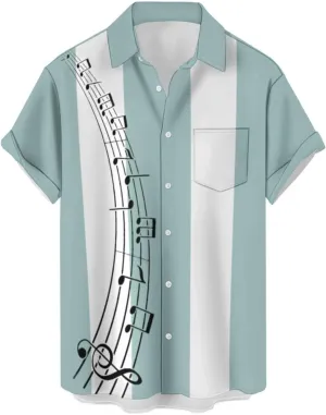 Ecosunny Music Shirts for Men Hawaiian Bowling Printed Short Sleeve Casual Button Down Shirts