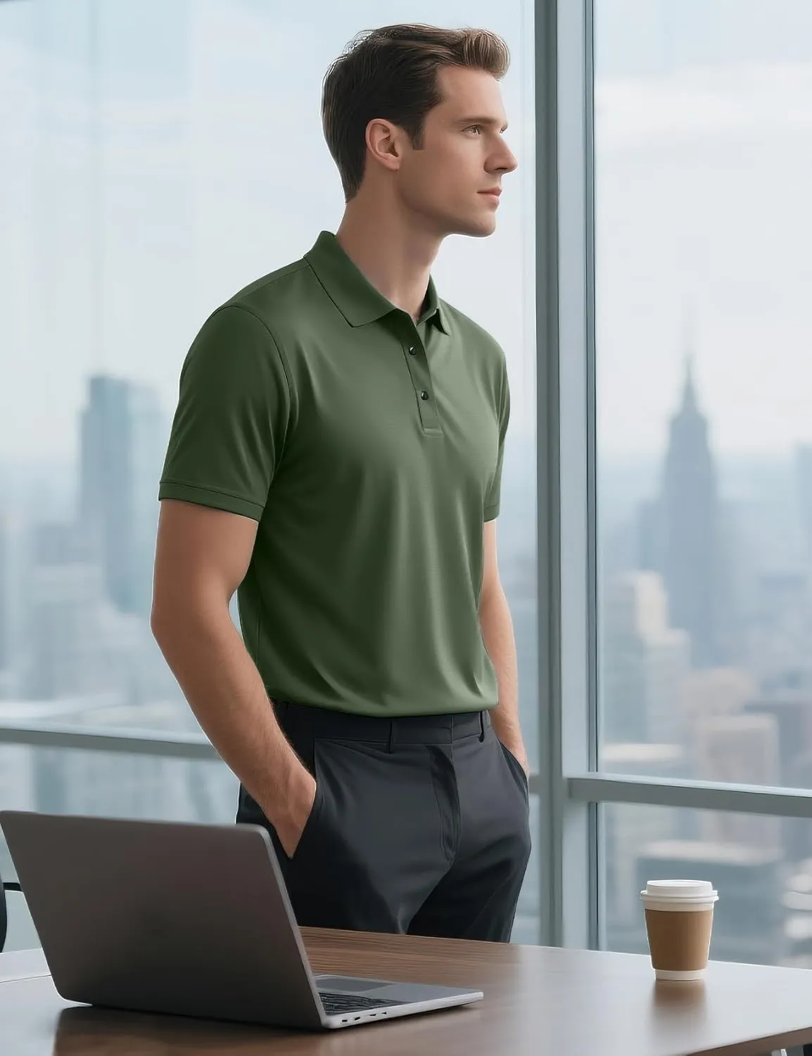 Eisctnd Men's Work Polo Shirts, Tactical Quick Dry Short Sleeve Collared Golf Shirts Moisture Wicking for Business Casual