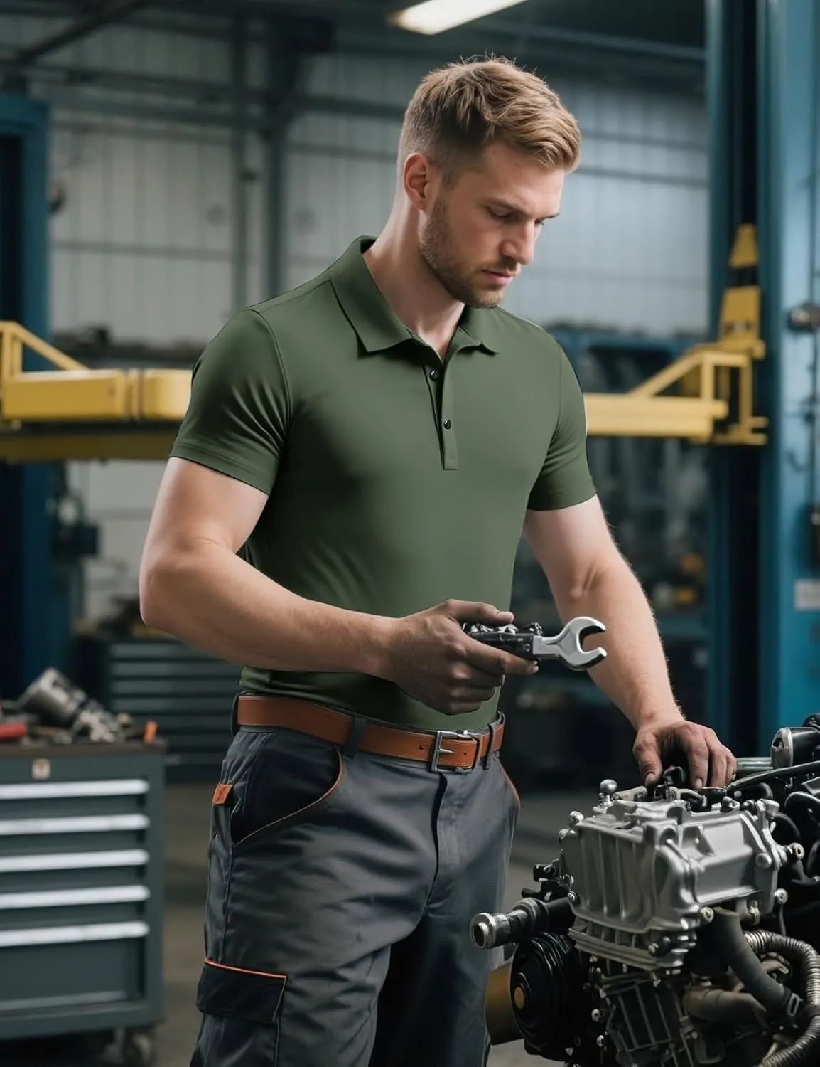 Eisctnd Men's Work Polo Shirts, Tactical Quick Dry Short Sleeve Collared Golf Shirts Moisture Wicking for Business Casual