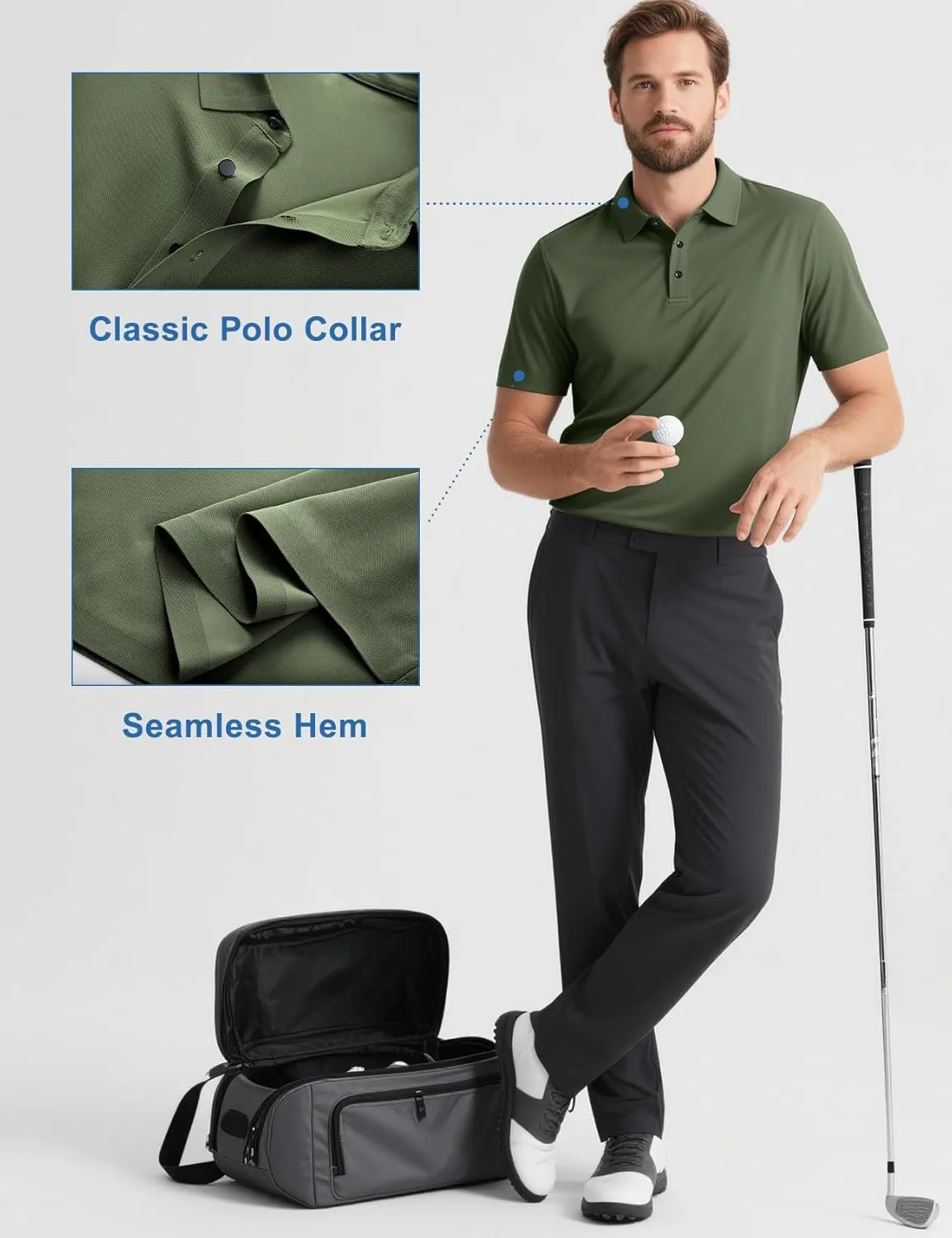 Eisctnd Men's Work Polo Shirts, Tactical Quick Dry Short Sleeve Collared Golf Shirts Moisture Wicking for Business Casual