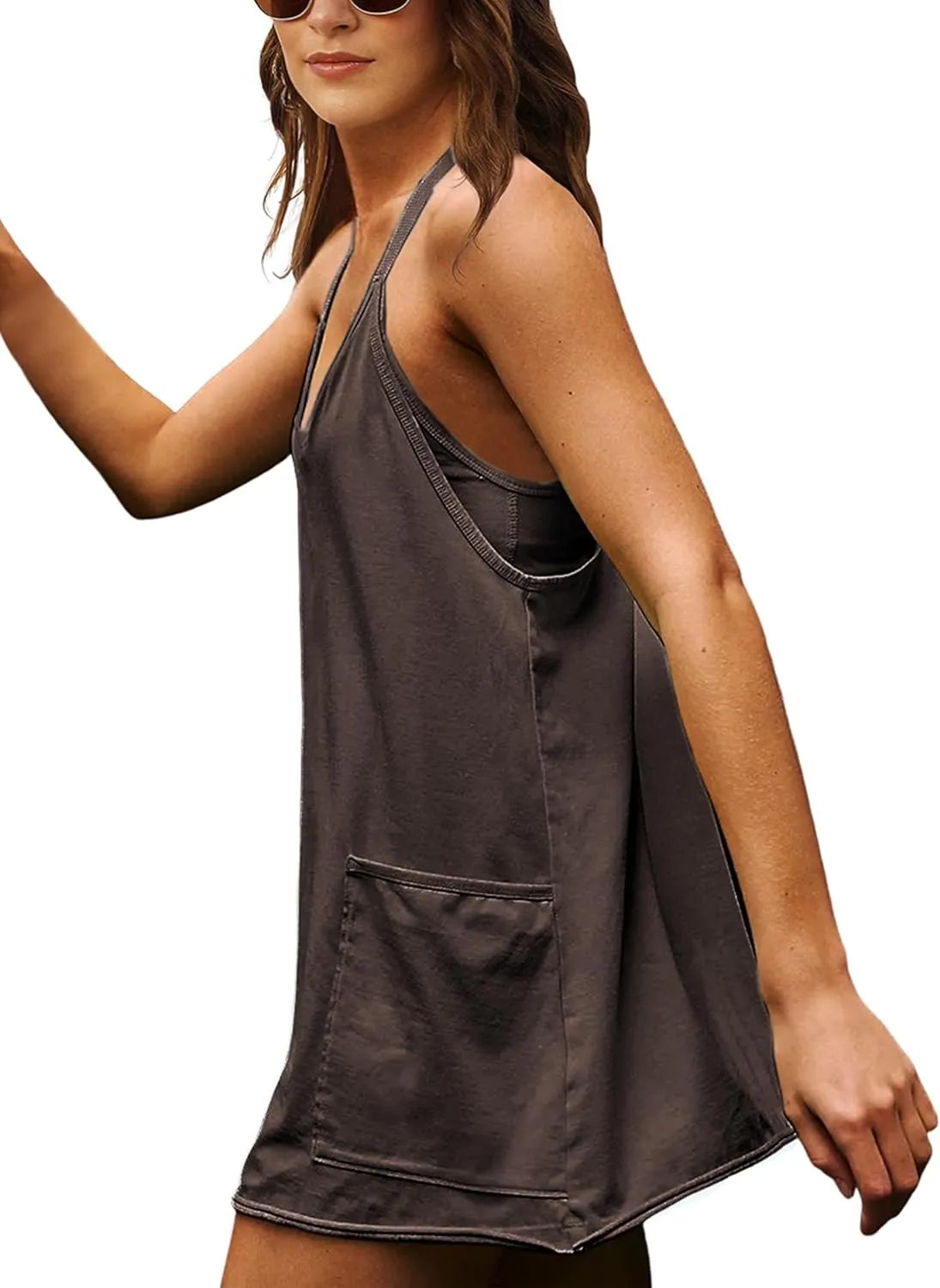 Faleave Women's Summer Sleeveless Mini Dress Athletic Dress Spaghetti Strap Short Tennis Dress with Pockets