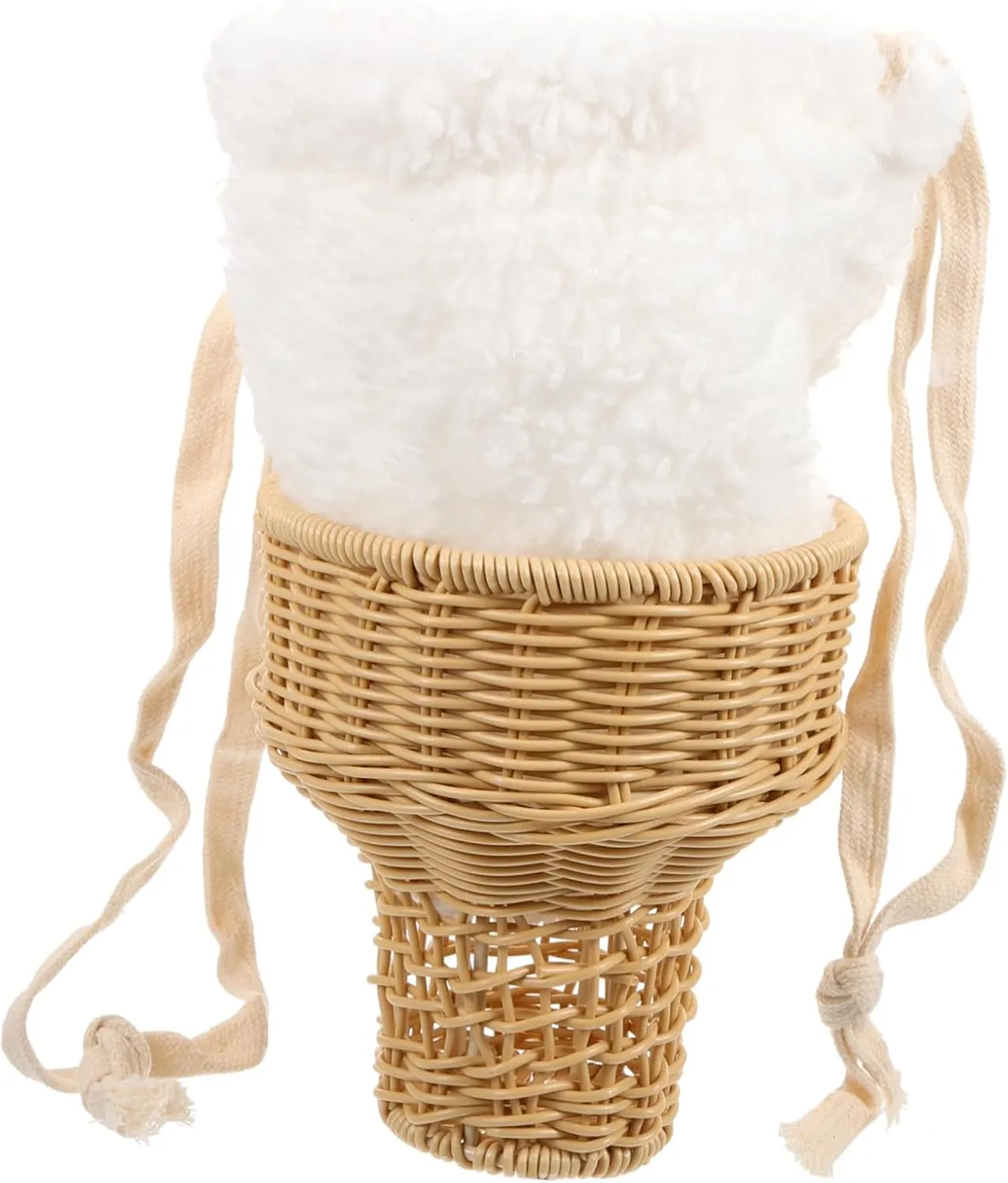 Fashionable Ice Cream Shape Bucket Bag Women's Straw Crossbody Purse Plush Material Kawaii Straw Bag
