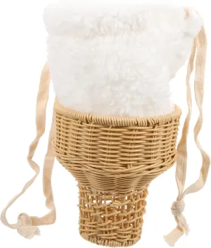 Fashionable Ice Cream Shape Bucket Bag Women's Straw Crossbody Purse Plush Material Kawaii Straw Bag