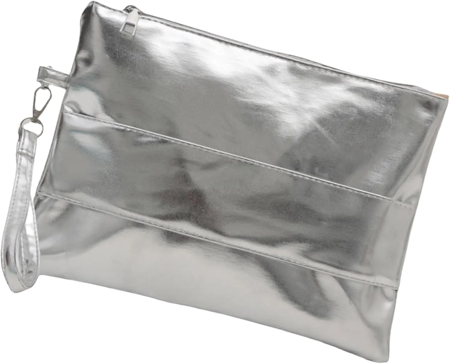 Fashionable Metallic PU Leather Envelope Clutches Bag for Women Elegant Wristlet Purse Handbag with Spacious Interior