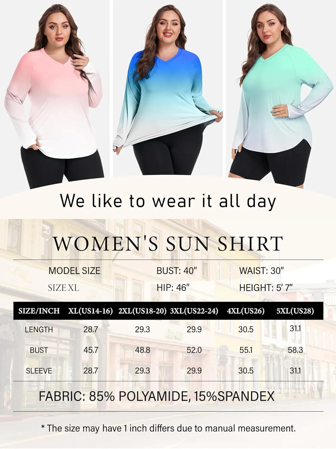 FOREYOND Women's Plus Size UPF 50  Sun Shirts Long Sleeve UV Protection Rash Guard Quick Dry Swim Tops Fishing Shirts V-Neck