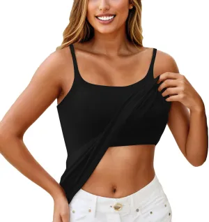 FQZWONG Womens Tank Tops with Built in Bra Adjustable Spaghetti Strap Camisole Plus Size Sleeveless Layer Padded Undershirts