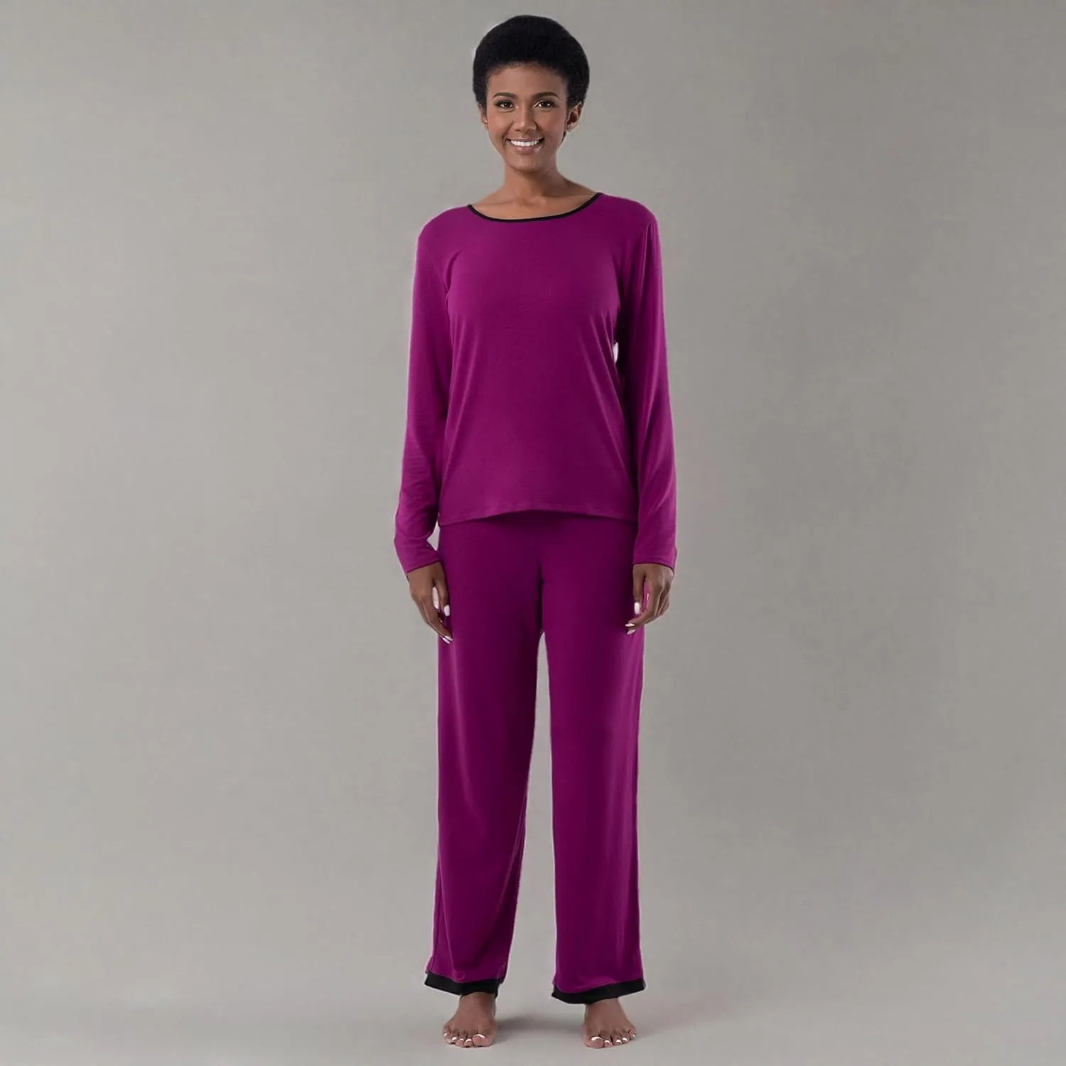 Fruit of the Loom womens Long Sleeve Tee and Pant 2 Piece Sleep Set