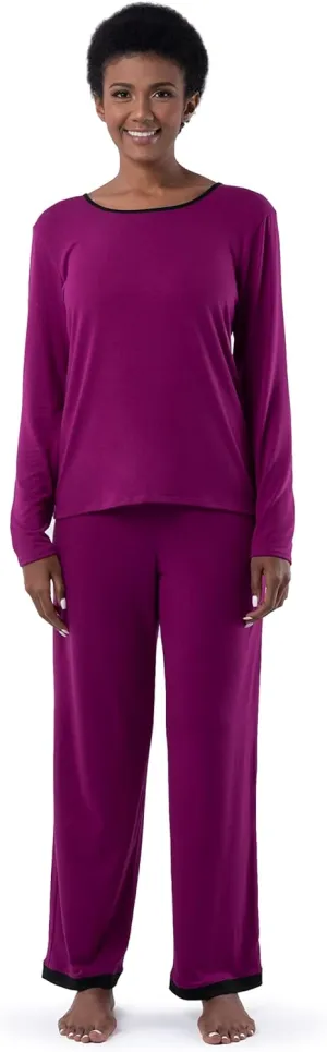 Fruit of the Loom womens Long Sleeve Tee and Pant 2 Piece Sleep Set