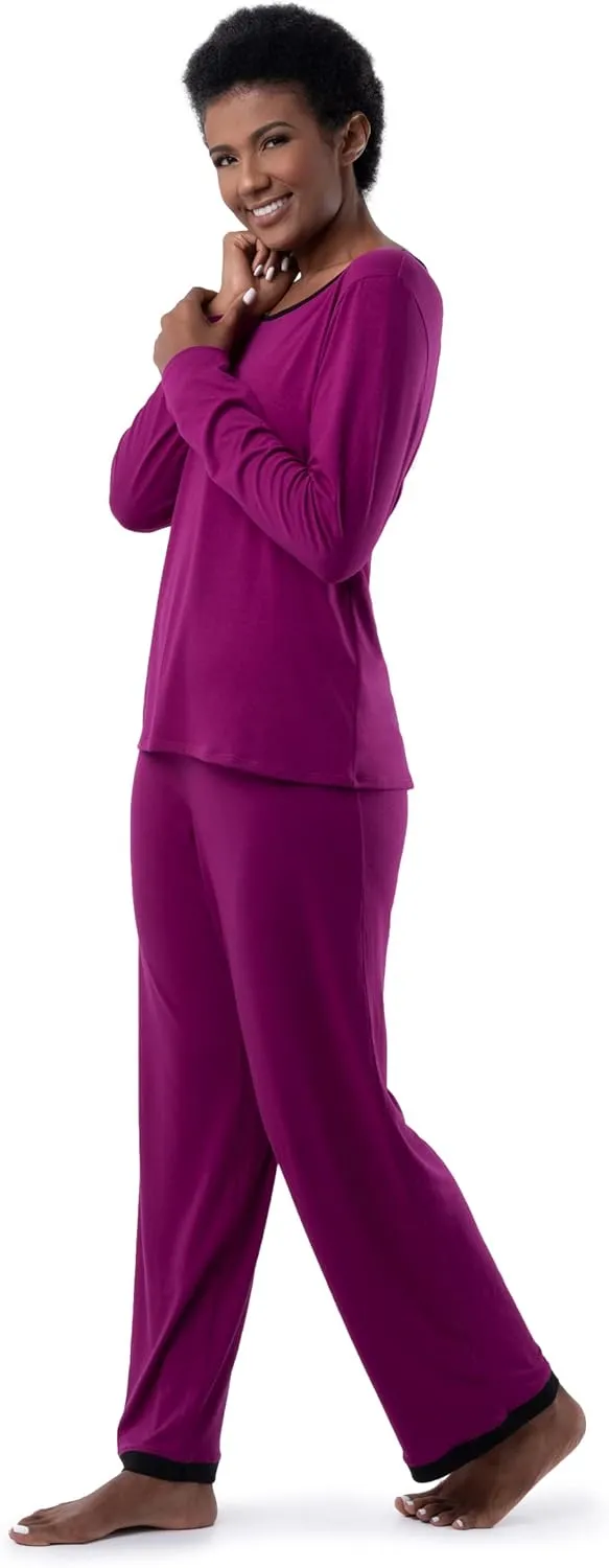 Fruit of the Loom womens Long Sleeve Tee and Pant 2 Piece Sleep Set
