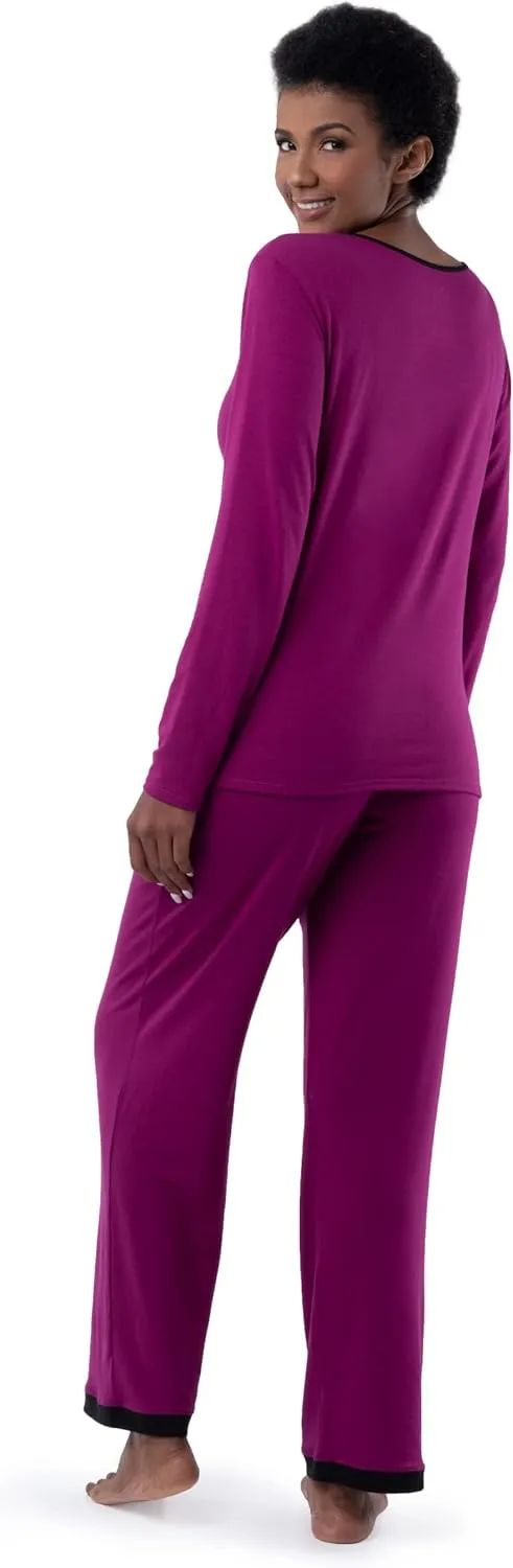 Fruit of the Loom womens Long Sleeve Tee and Pant 2 Piece Sleep Set