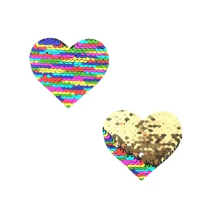 Funfetti Multicolor Rainbow & Gold Flip Sequin I Heart U Small Body Stickers 6PK