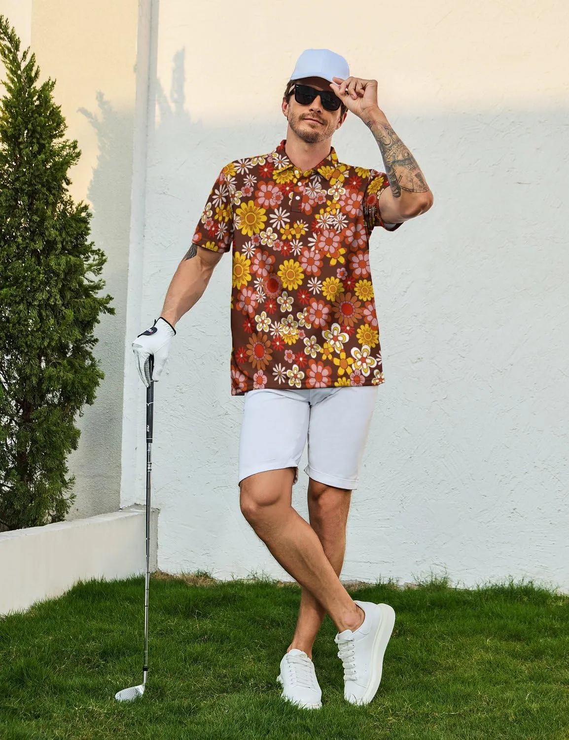 Funny Golf Shirts for Men Golf Polos Short Sleeve Quick Dry Performance Moisture Wicking Polo Shirt
