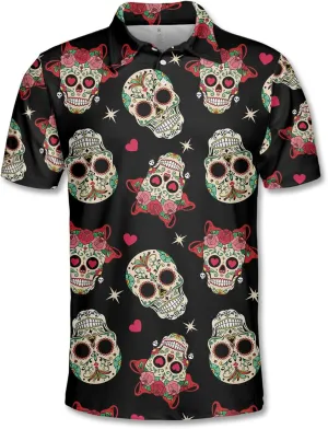 Funny Golf Shirts Skull Hawaiian Polo Shirts for Men, Crazy Golf Shirts for Men Golf Gifts Hawaiian Skull Golf Shirts