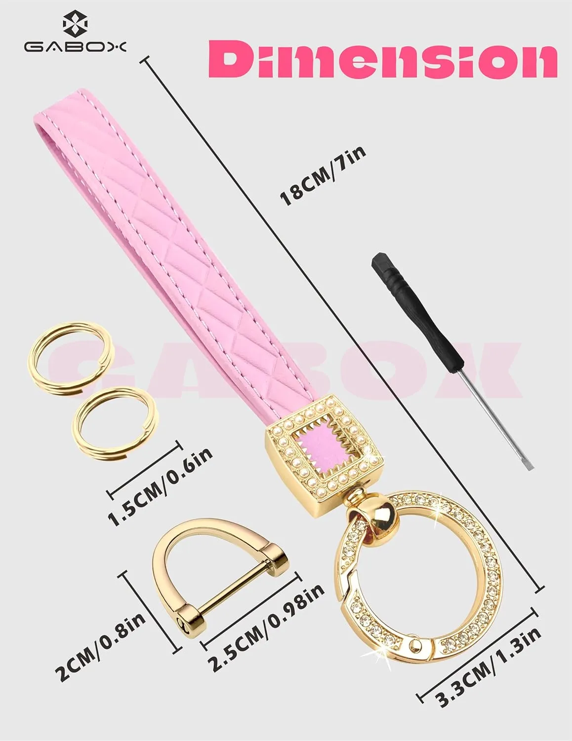 GABOX Extended Wristlet Keychain for Women Rhinestone Ring Carabiner & Horseshoe Clasp for Car Keys Rings Leather Wrist Strap