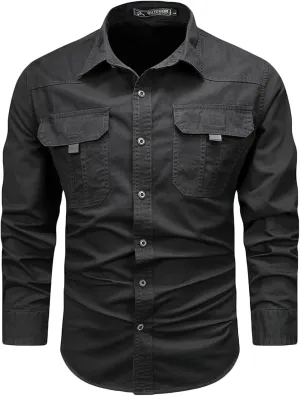 Generic Long Sleeve Shirts for Men Casual Outdoor Combat Lapel Fishing Shirts Workout Button Down Quick Dry Hikking T-Shirts