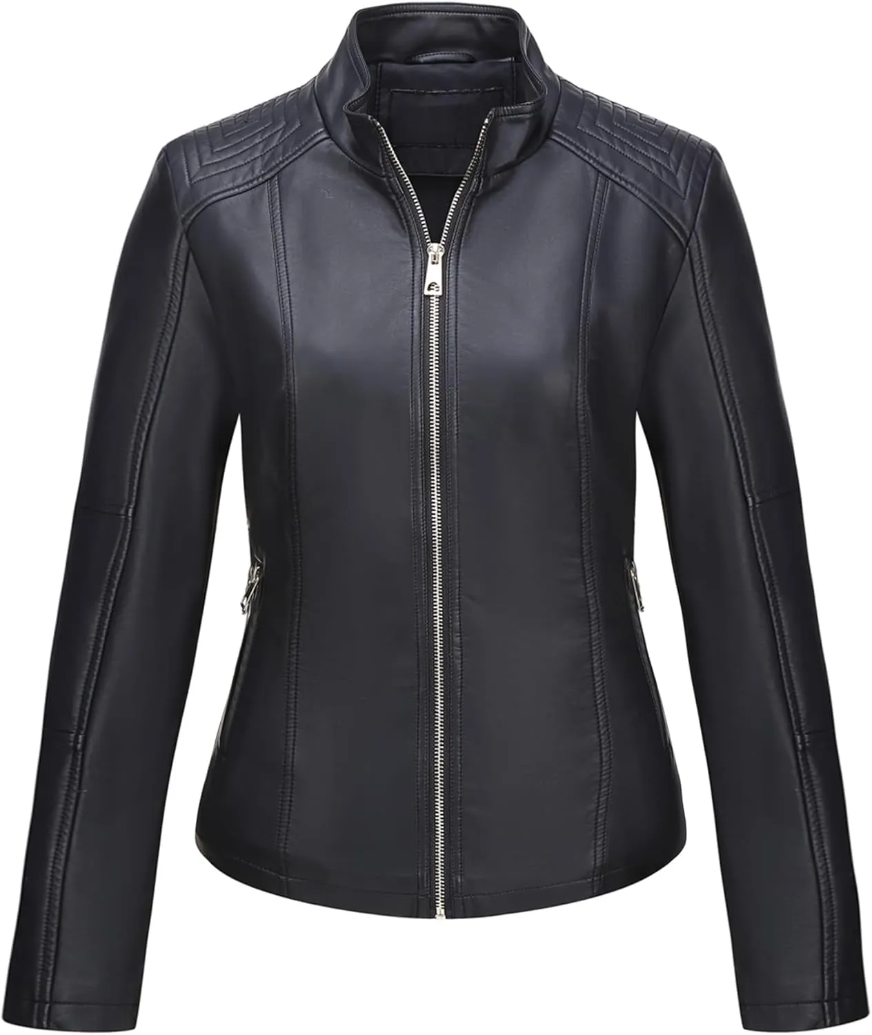 Geschallino Women's Faux Leather Jacket Plus Size Motorcycle Biker Clothes Outfits Short Fashion PU Coat (1X-5X)