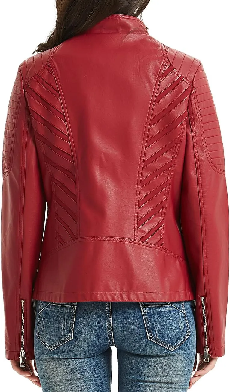 Geschallino Women's Faux Leather Jacket Spring Fall Clothes Trendy Motorcycle Biker Coat