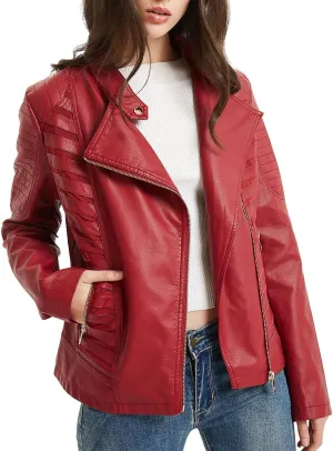 Geschallino Women's Faux Leather Jacket Spring Fall Clothes Trendy Motorcycle Biker Coat