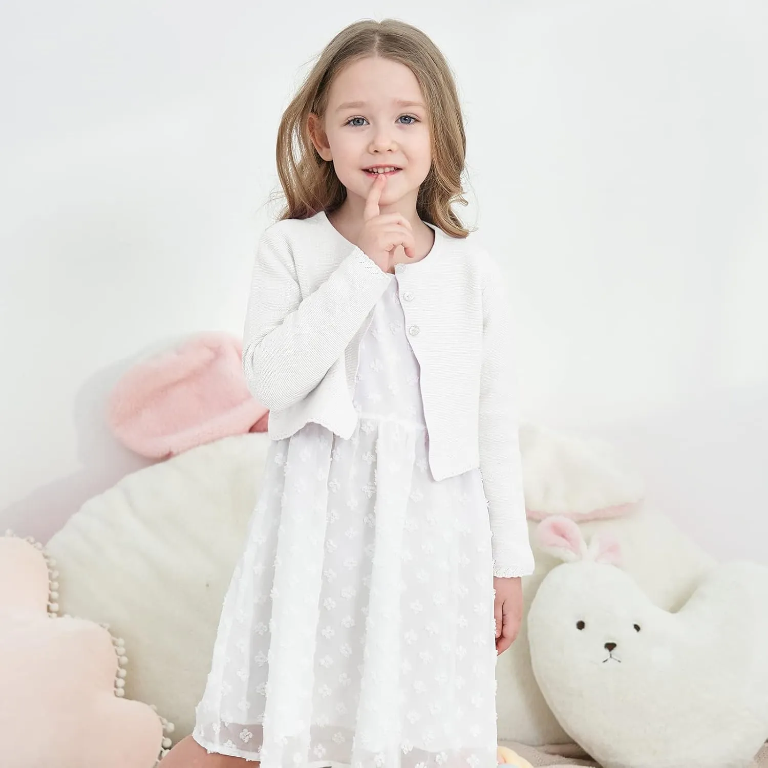Girls' Long Sleeve Knitted Bolero Cardigan Kids Button Closure Shrug Sweaters Cropped Jacket Cover Up Tops
