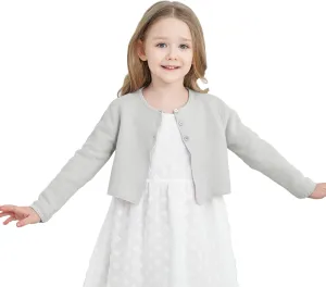 Girls' Long Sleeve Knitted Bolero Cardigan Kids Button Closure Shrug Sweaters Cropped Jacket Cover Up Tops
