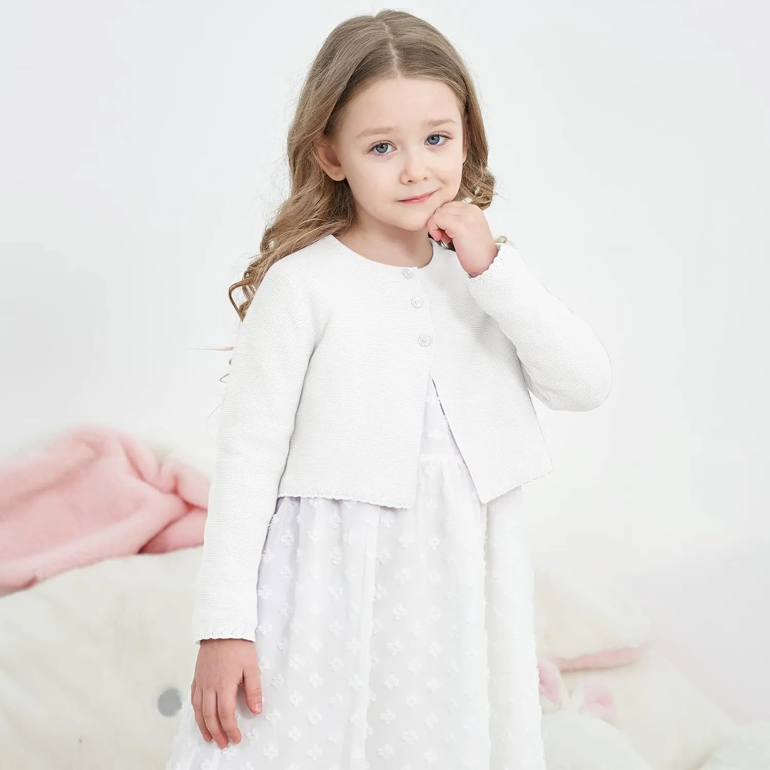 Girls' Long Sleeve Knitted Bolero Cardigan Kids Button Closure Shrug Sweaters Cropped Jacket Cover Up Tops