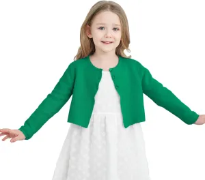 Girls' Long Sleeve Knitted Bolero Cardigan Kids Button Closure Shrug Sweaters Cropped Jacket Cover Up Tops