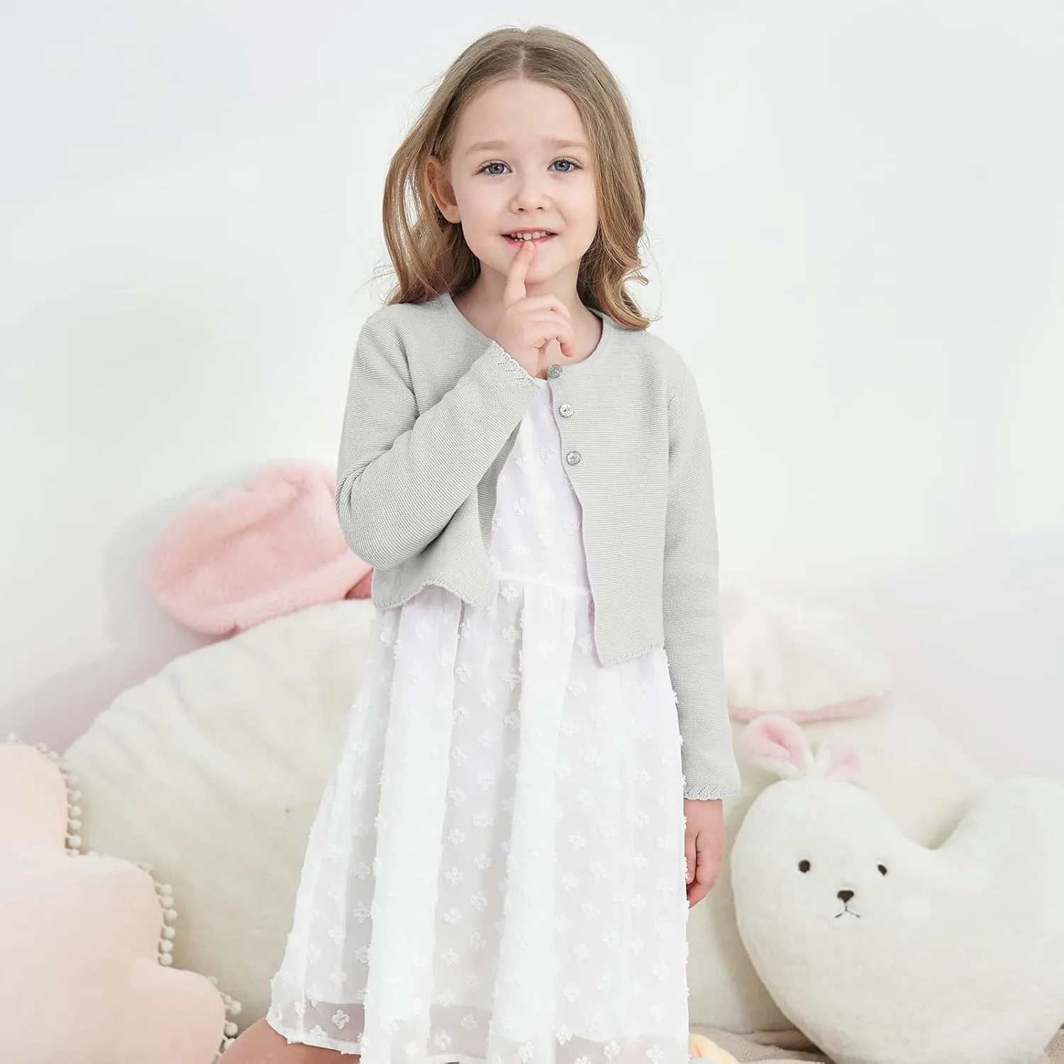 Girls' Long Sleeve Knitted Bolero Cardigan Kids Button Closure Shrug Sweaters Cropped Jacket Cover Up Tops