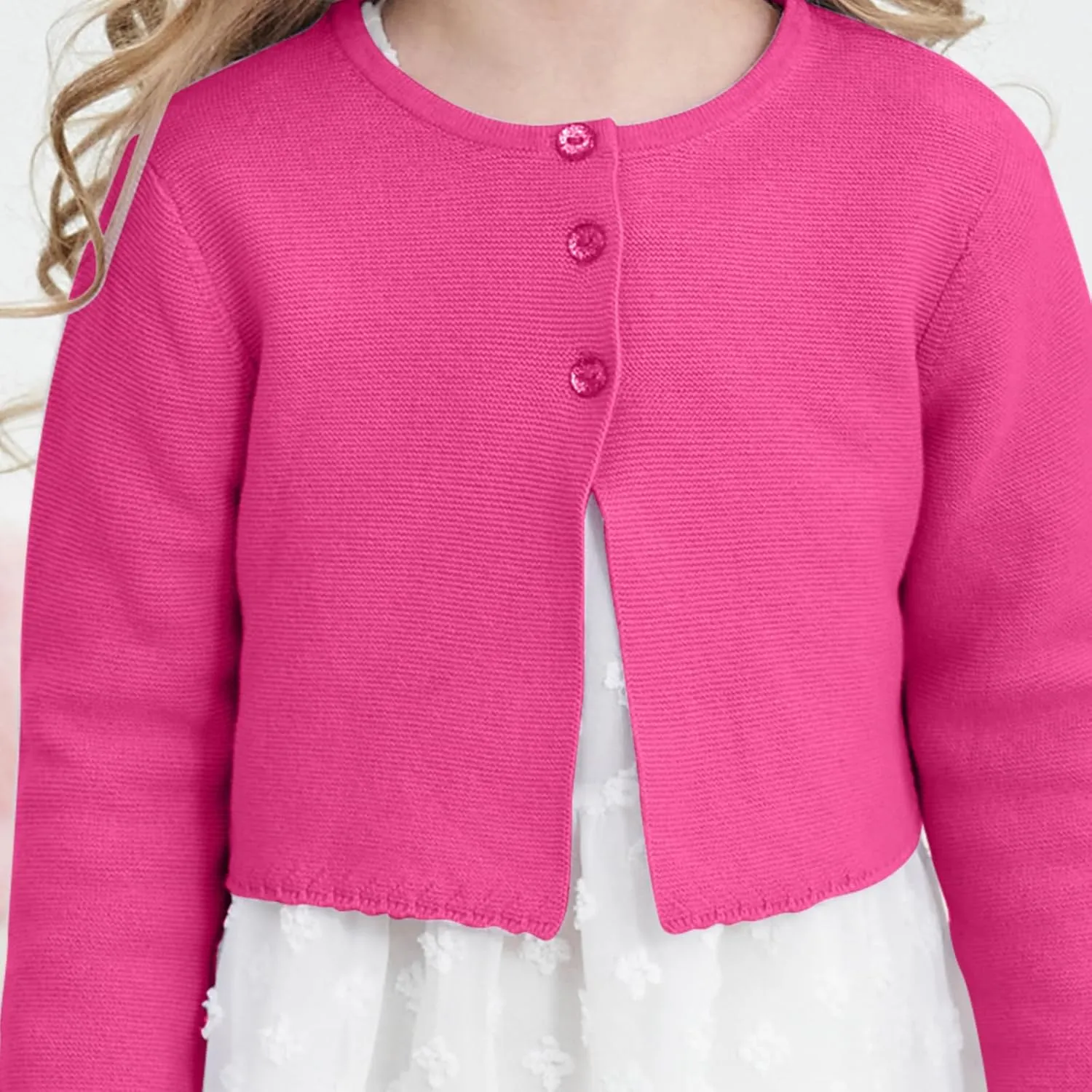 Girls' Long Sleeve Knitted Bolero Cardigan Kids Button Closure Shrug Sweaters Cropped Jacket Cover Up Tops