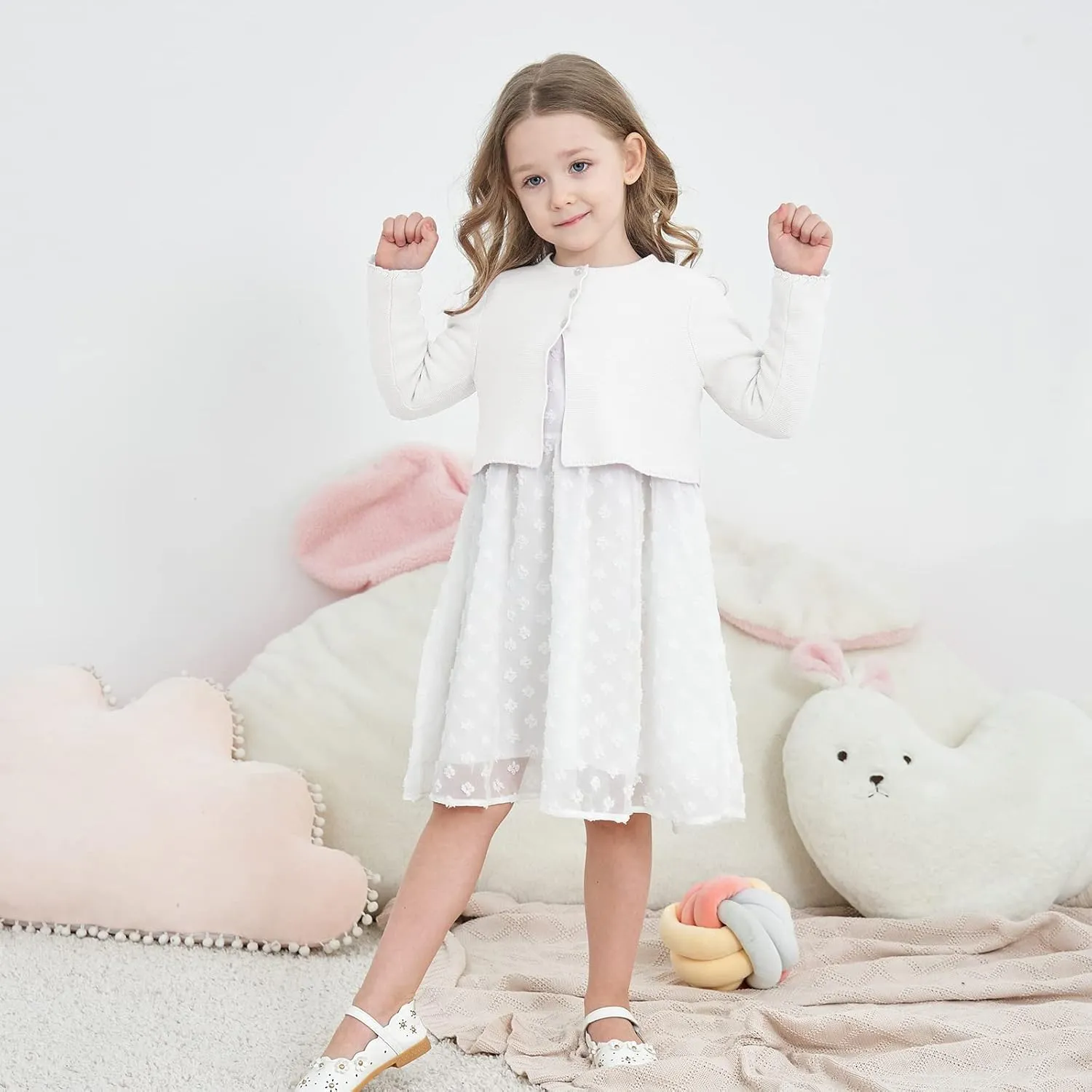 Girls' Long Sleeve Knitted Bolero Cardigan Kids Button Closure Shrug Sweaters Cropped Jacket Cover Up Tops