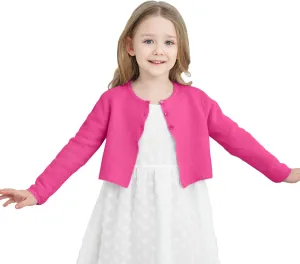 Girls' Long Sleeve Knitted Bolero Cardigan Kids Button Closure Shrug Sweaters Cropped Jacket Cover Up Tops