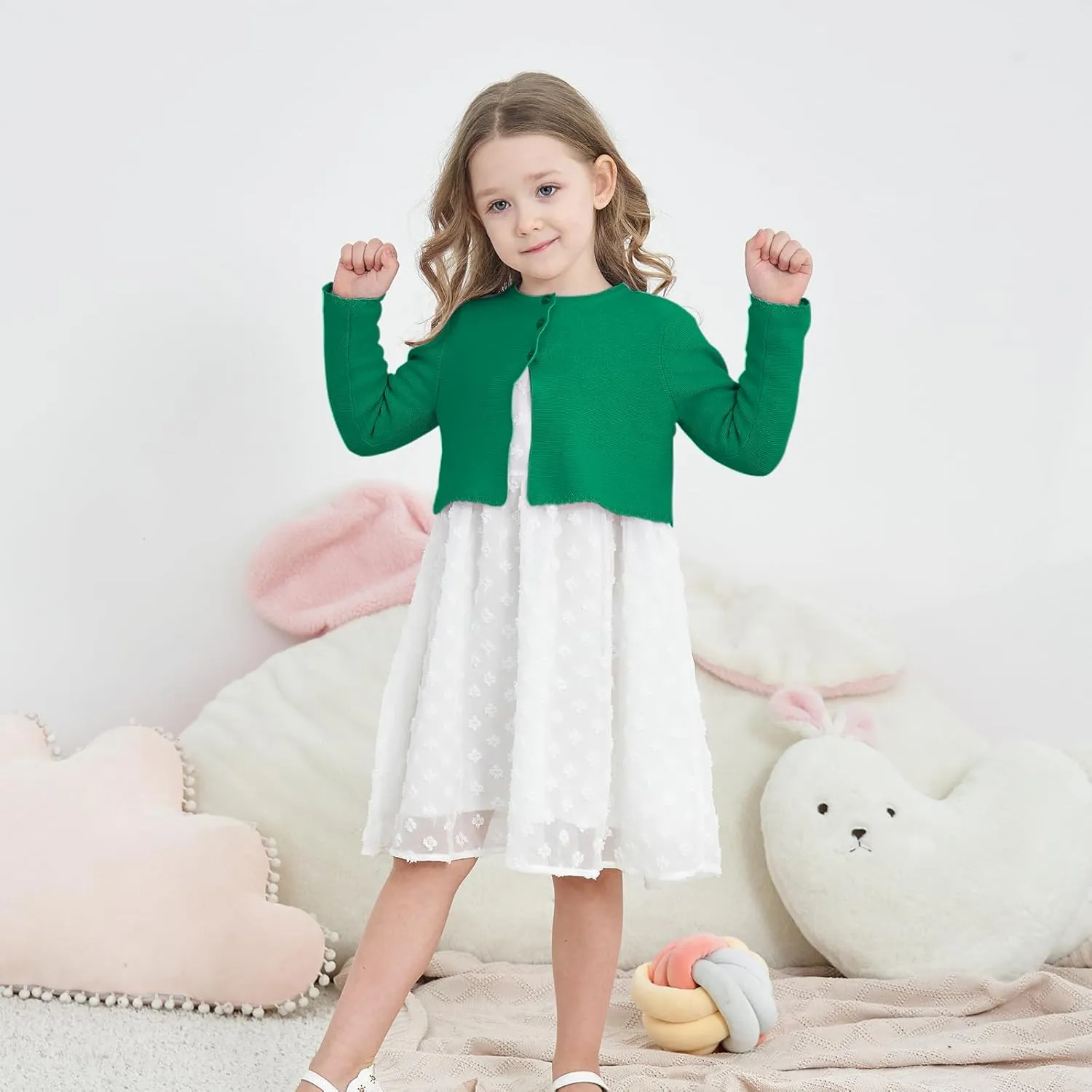 Girls' Long Sleeve Knitted Bolero Cardigan Kids Button Closure Shrug Sweaters Cropped Jacket Cover Up Tops