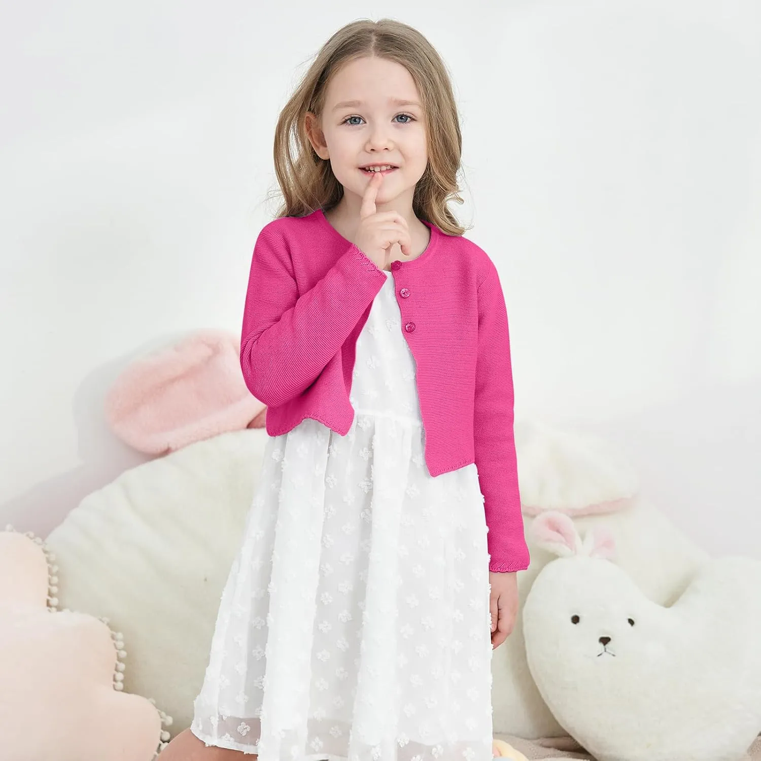 Girls' Long Sleeve Knitted Bolero Cardigan Kids Button Closure Shrug Sweaters Cropped Jacket Cover Up Tops